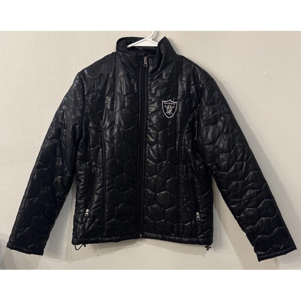 Las Vegas Raiders Jacket Womens Medium M Black Quilted Puffer NFL Coat